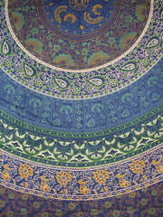 Indian Mandala Print Tapestry Cotton Bedspread 92" x 82" Full Blue