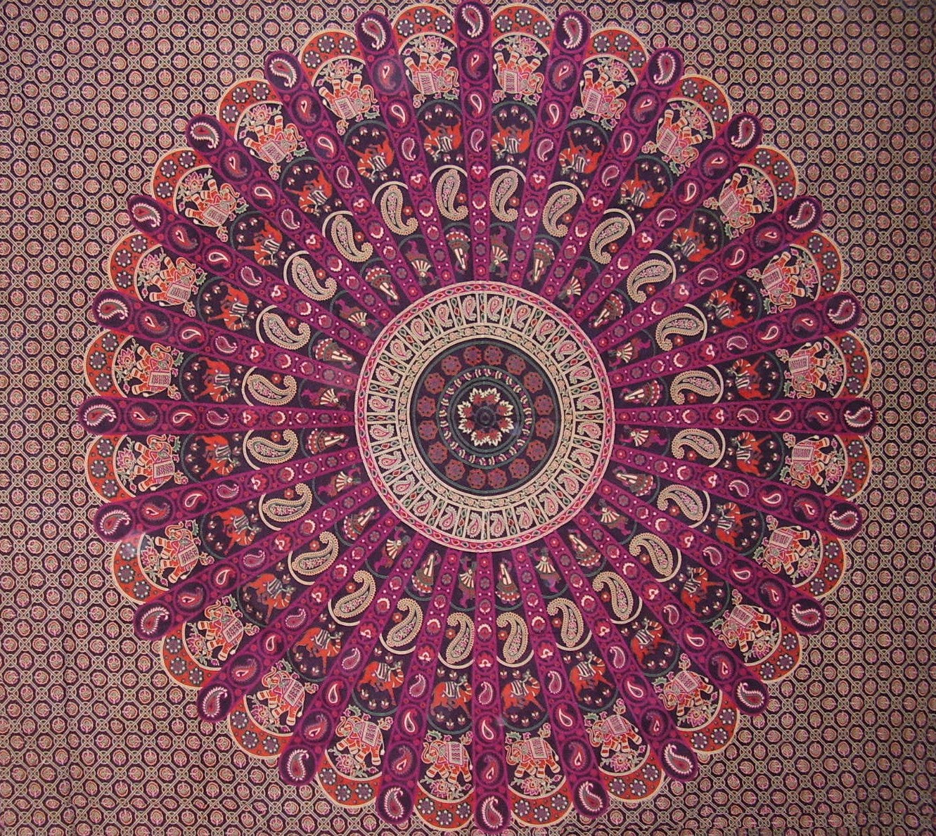 Colcha de algodão com estampa de mandala indiana 92" x 82" berinjela completa