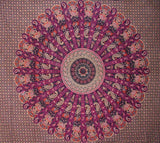 Copriletto in cotone con arazzo con stampa mandala indiana, 92 x 82 pollici, melanzana piena