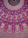 Tapiz indio con estampado de mandala, colcha de algodón, 92 "x 82", berenjena completa