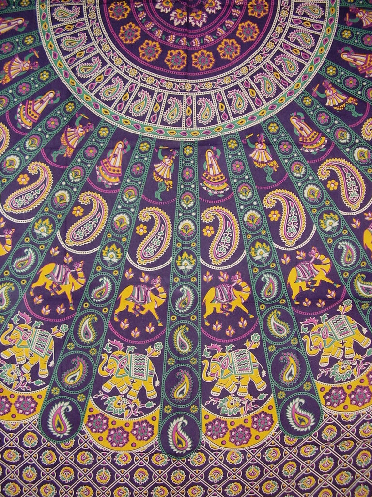 Гоблен с печат на индийска мандала, памучно покривало 92" x 82" пълен патладжан