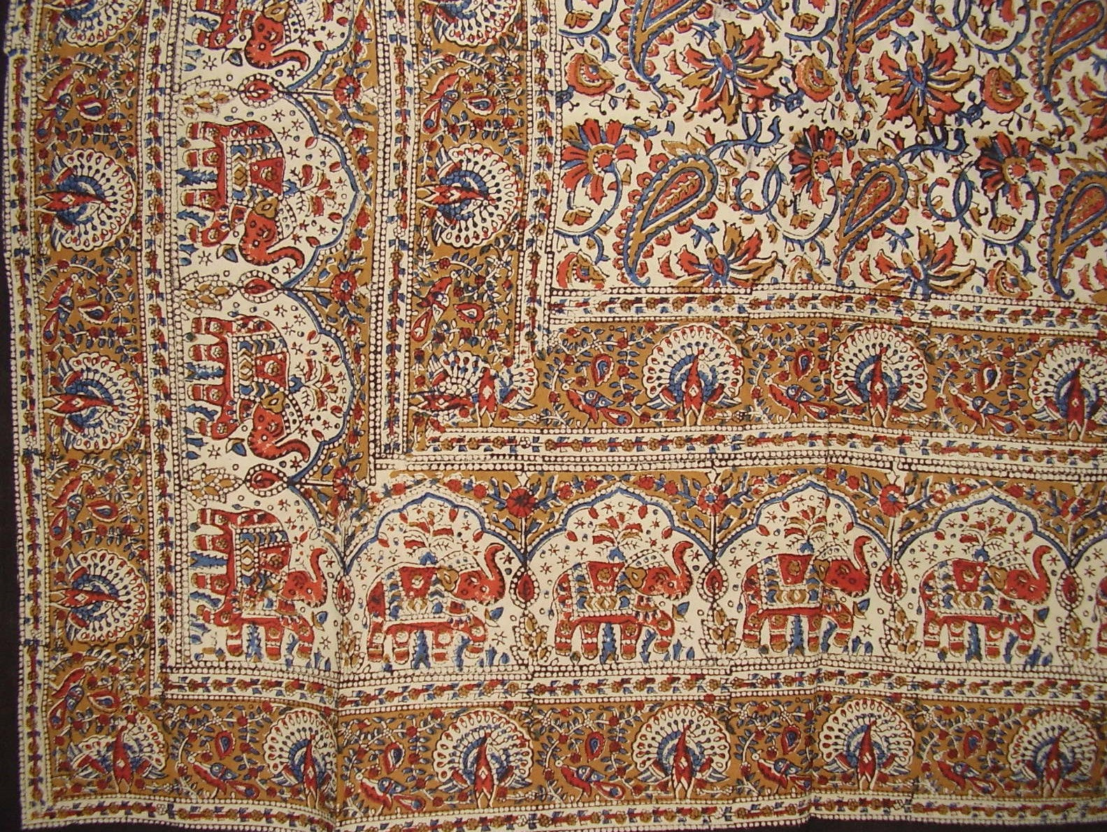 Block Print Indian Tapestry Cotton Bedspread 108" x 88" Full/Queen