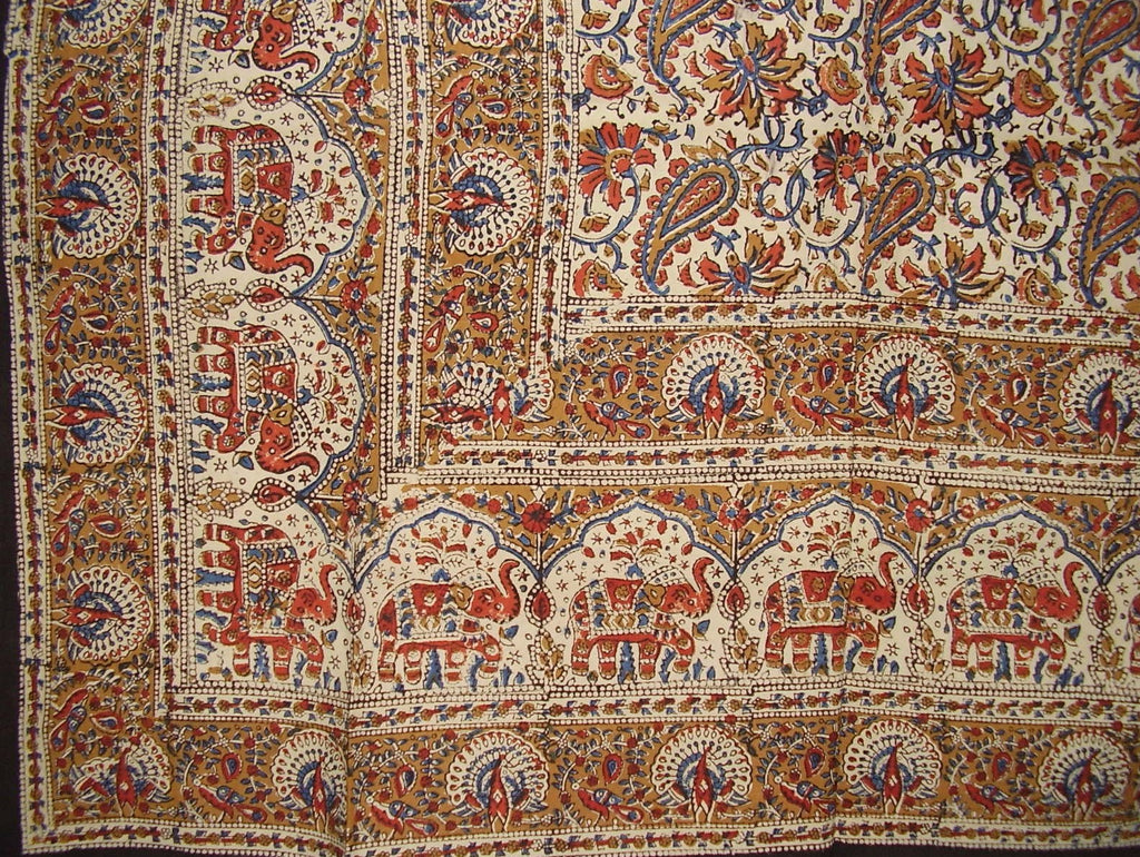Tagesdecke aus indischer Tapisserie-Baumwolle mit Blockdruck, 273 x 223 cm, Full/Queen