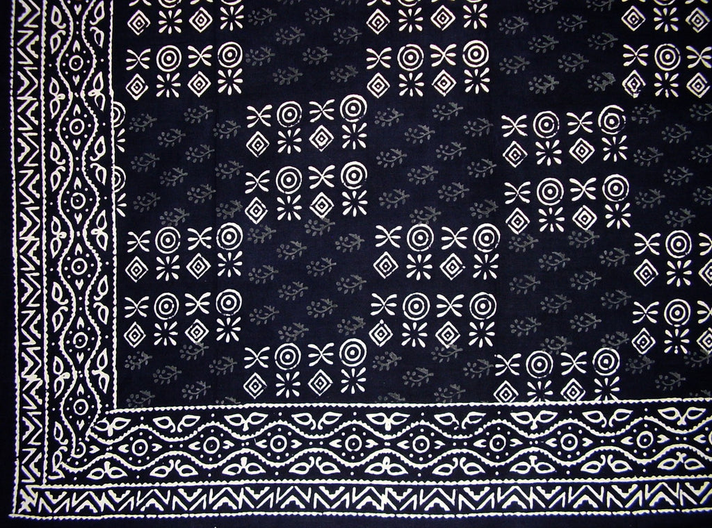 Veggie Dye Block Print Tapiserija Pamučni prekrivač 110" x 110" King Black