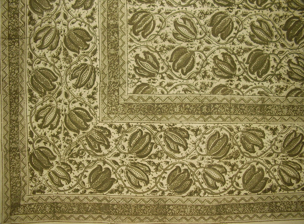 Veggie Dye Block Print Tapestry Cotton Bedspread 106" x 72" Twin Green