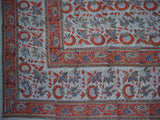 Floral Block Print Indian Tapestry Cotton Bedspread 108" x 108" Queen-King Blue