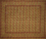 Floral Block Print Indian Tapestry Cotton Bedspread 108" x 88" Full-Queen Brown