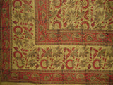 Floral Block Print Indian Tapestry Cotton Bedspread 108" x 88" Full-Queen Brown