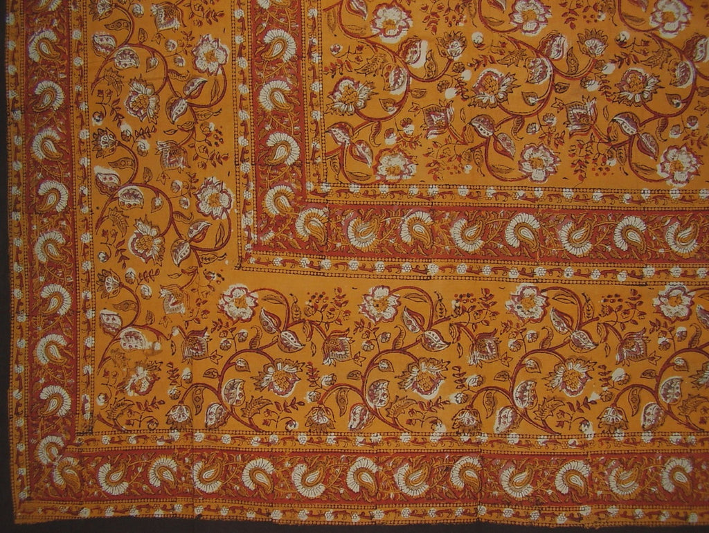 Earth Dabu Block Print Indian Tapestry Cotton Bedpread 106" x 72" Twin Amber