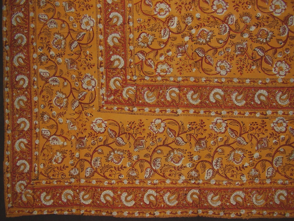 Earth Dabu Block Print Indian Tapestry Cotton Bedpread 106" x 88" Full Amber