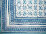 Plytelių blokų spausdinimo gobelenas, padengtas medvilniniu 106 x 70 colių, mėlynos spalvos