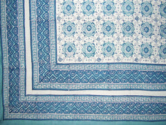 Tile Block Print Tapestry Cotton Spread 106" x 70" Twin Blue