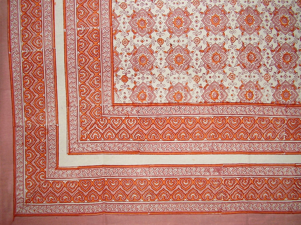 Tegelblokprint tapijt katoen verspreid 106 "x 70" Twin Coral