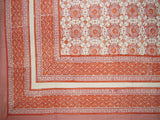 Tile Block Print Tapestry Cotton Spread 106" x 70" Twin Coral