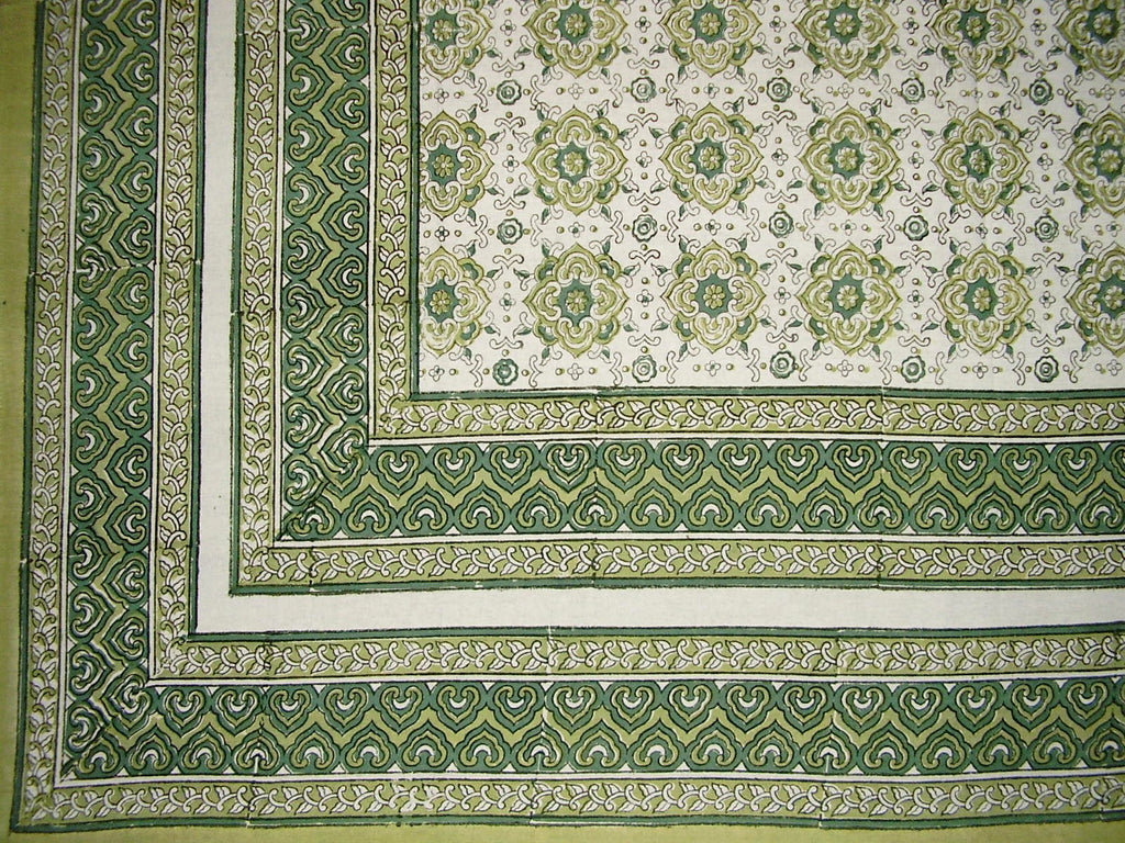 Tile Block Print Tapestry Bomuld Spread 106" x 70" Twin Green