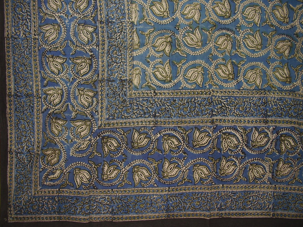 Dabu Block Print Indian Tapestry Cotton Spread 108" x 88" Full-Queen Blue