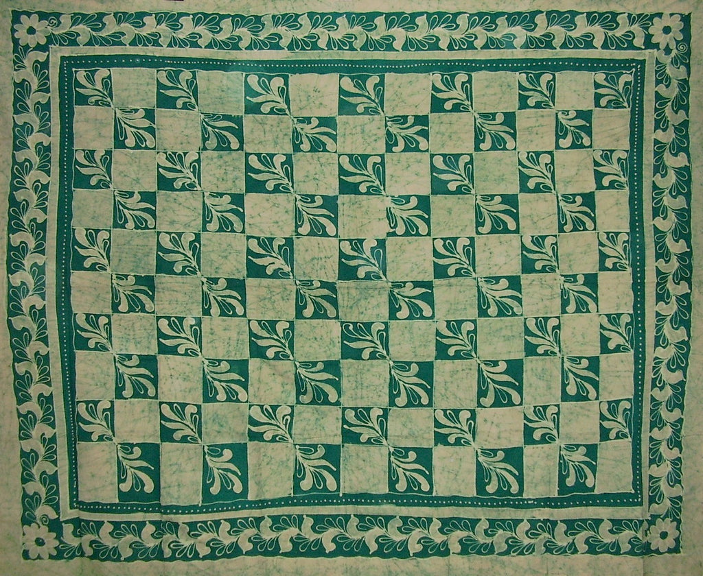 Patchwork Batik Tapestry Cotton Spread 108" x 88" Full-Queen Green