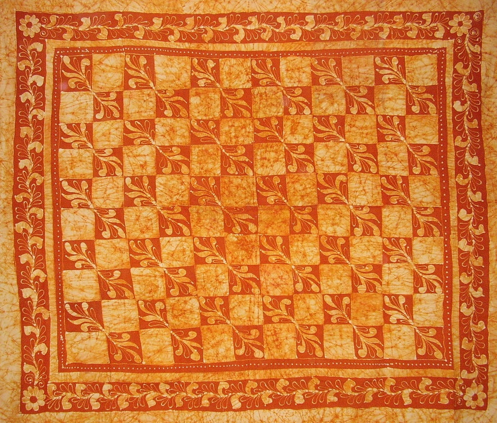 Patchwork Batik Tapestry Cotton Spread 108" x 88" Full-Queen Orange