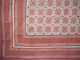 Tile Block Print Tapestry Cotton Spread 106" x 88" Full Coral