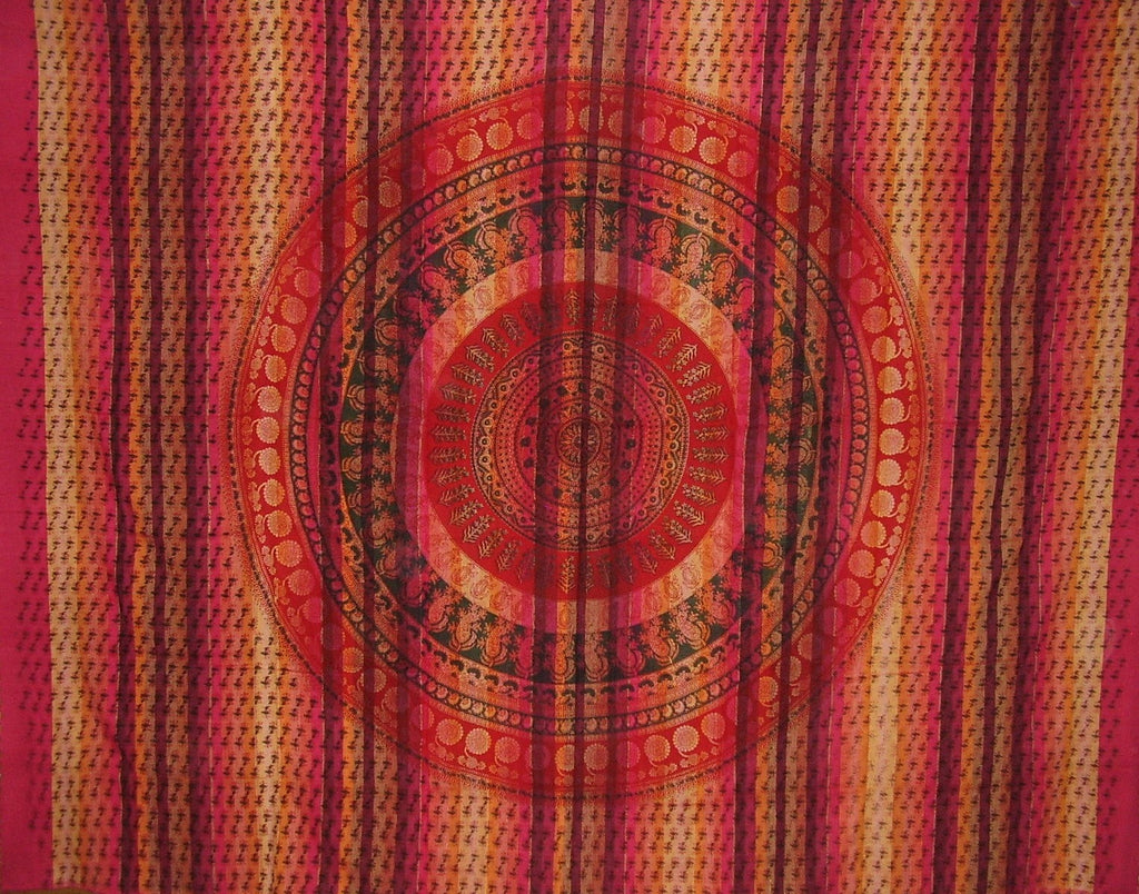 Block Print Mandala Tapestry Cotton Bedspread 106" x 88" Full Red