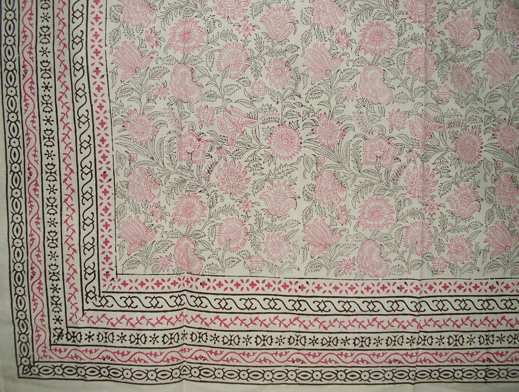 Floral Block Print Tapestry Cotton Bedspread 108" x 88" Full-Queen Pink