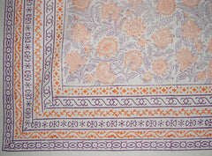 Floral Block Print Tapestry Cotton Bedspread 106" x 70" Twin Orange