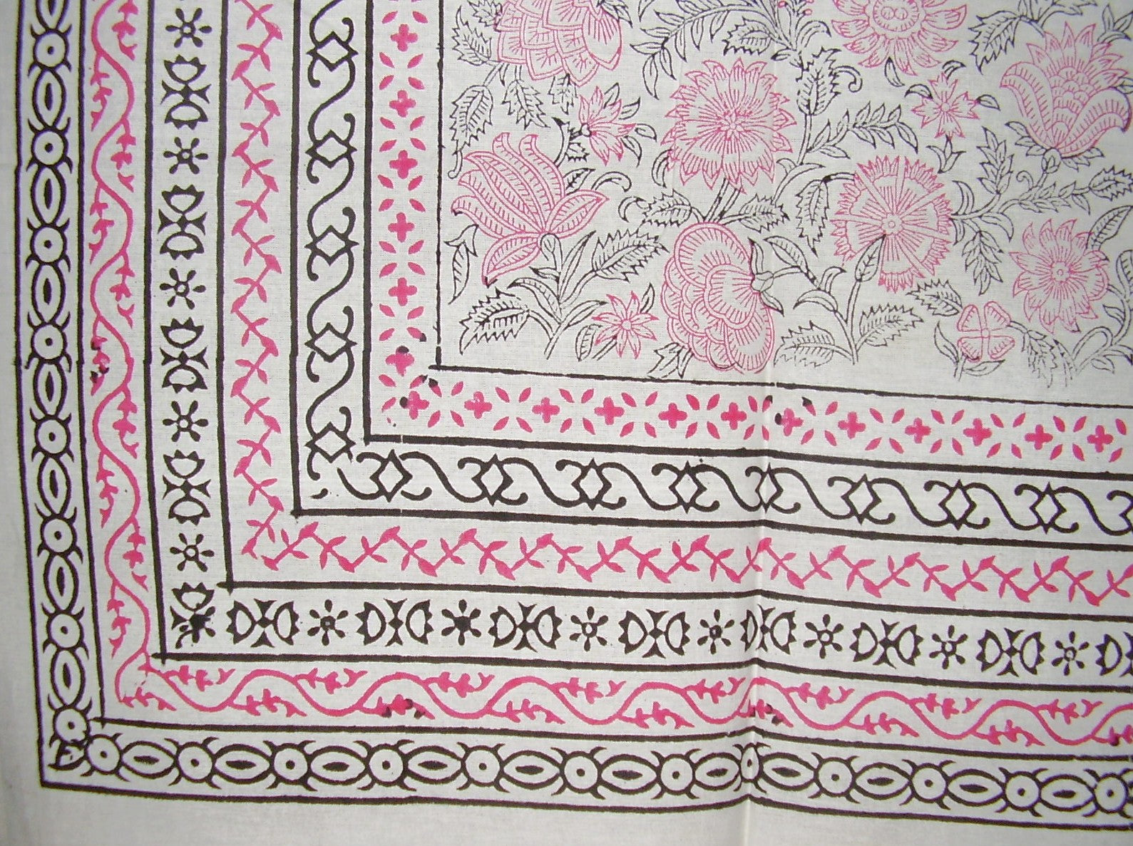 Floral Block Print Tapestry Cotton Bedspread 106" x 70" Twin Pink
