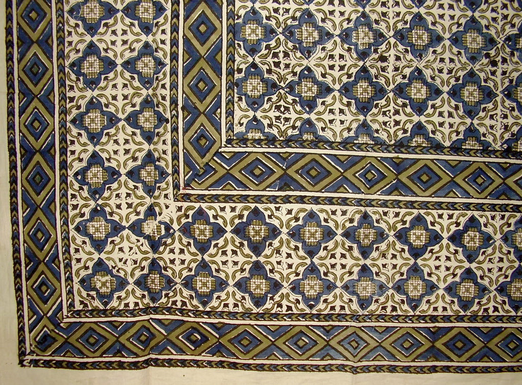 Marokkói blokknyomat indiai gobelin pamut ágytakaró 108" x 88" Full-Queen