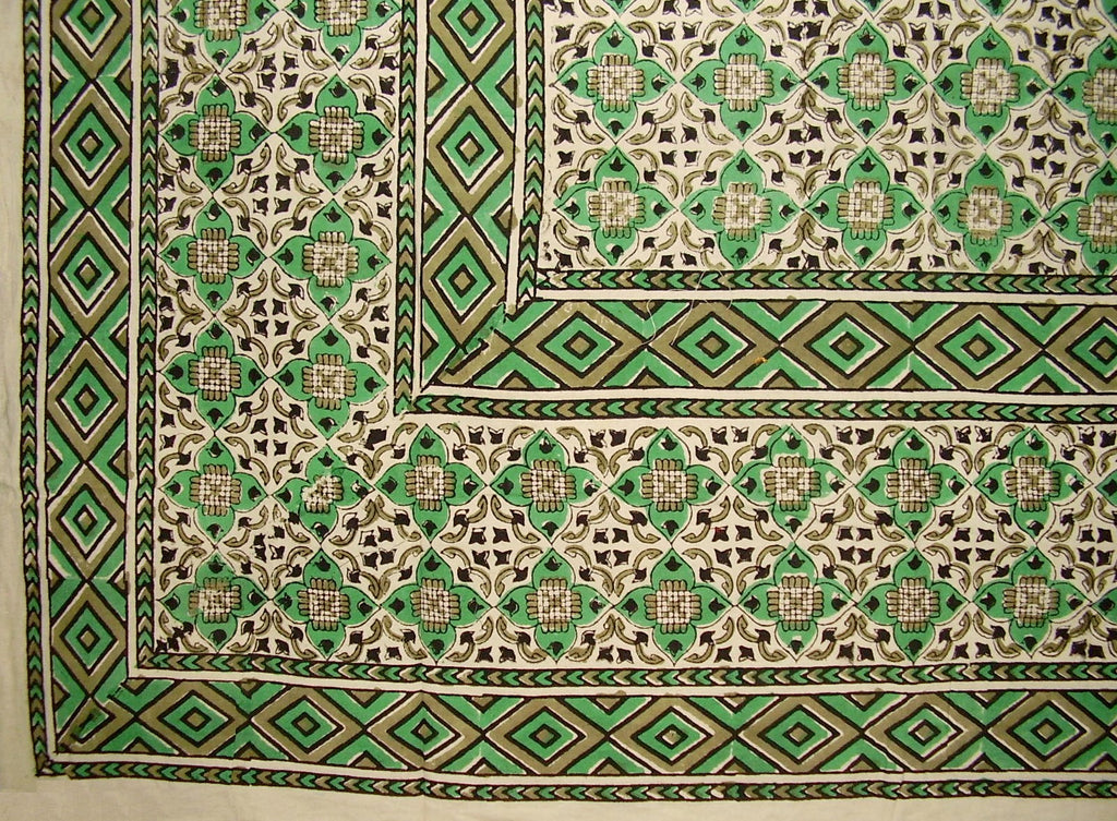 Moroccan Block Print Indian Tapestry Cotton Bedspread 108" x 88" Full-Queen