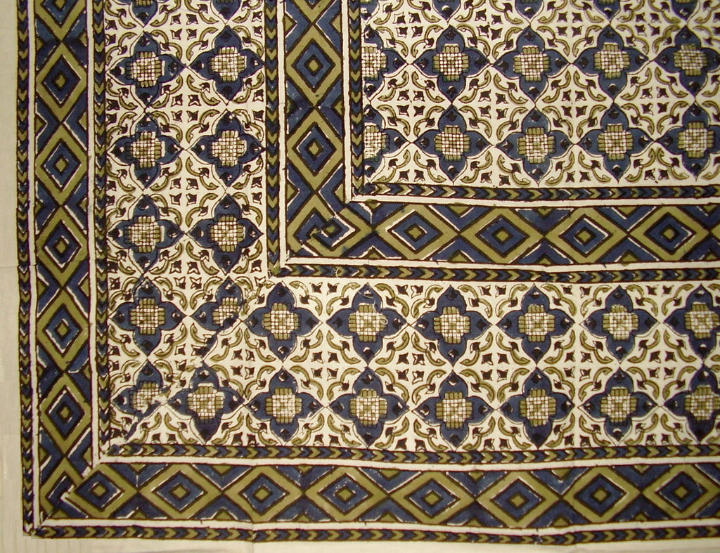 Marokkansk bloktryk indisk gobelin bomuld sengetæppe 106" x 70" tvilling