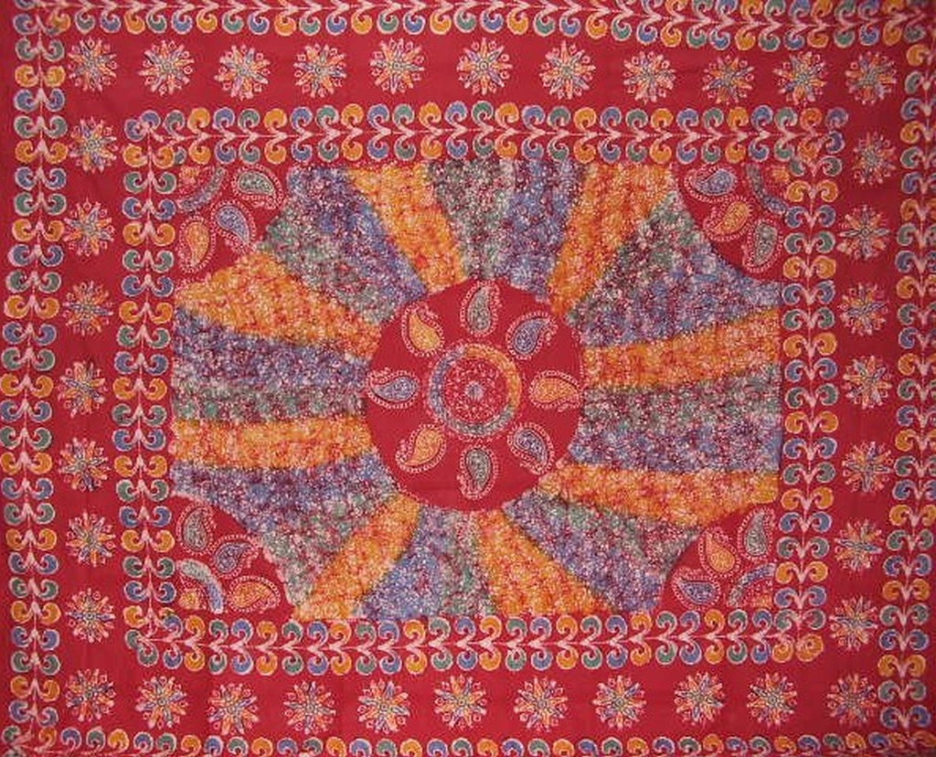 Batik Tapestry Cotton Bedspread 108" x 88" Full-Queen Red