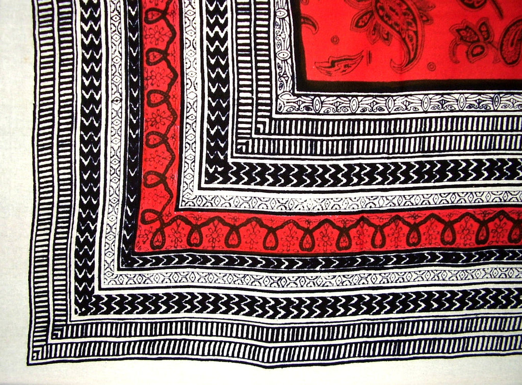 Native Paisley Print Heavy Cotton Bedspread 94" x 82" Full Red
