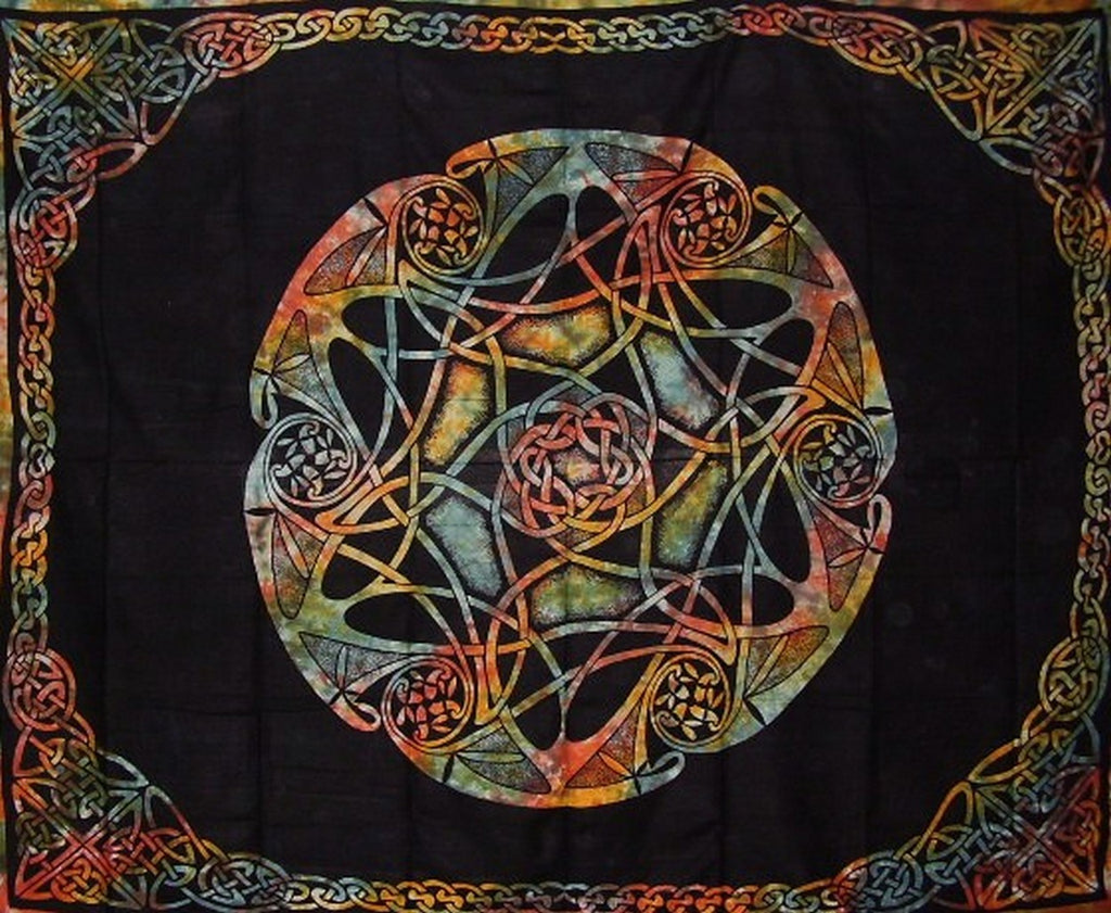Celtic Tie Dye Wheel of Life Tapestry Cotton Bedspread 108" x 84" Full-Queen