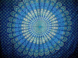 Bursting Block Print Tapestry Cotton Bedspread 108" x 88" Full-Queen Blue