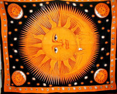 Celestial Tapestry Cotton Bedspread 108" x 88" Full-Queen Orange