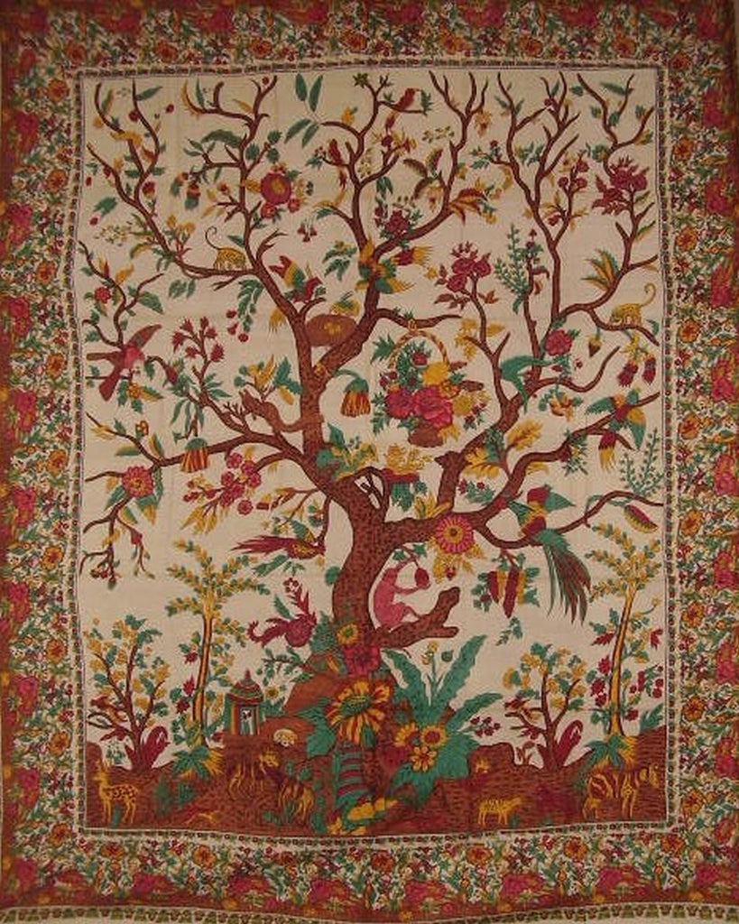 Βαμβακερό κάλυμμα Tapestry Tree of Life 108" x 88" Full-Queen Beige