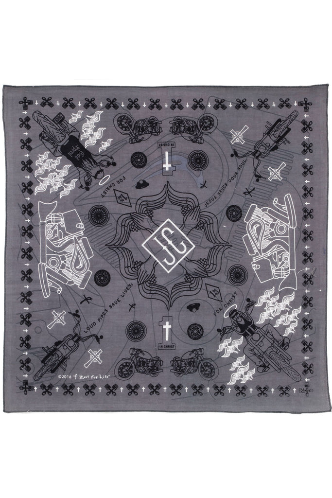 Zest For Life Christian Biker Bandana Handkerchief 22 X 22 inches Grey