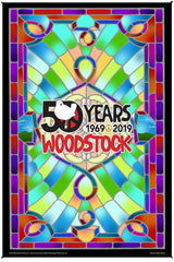 伍德斯托克彩色玻璃 50 周年令人兴奋的艺术印刷挂毯 53 英寸 x 85 英寸，配有免费 3-D 眼镜 