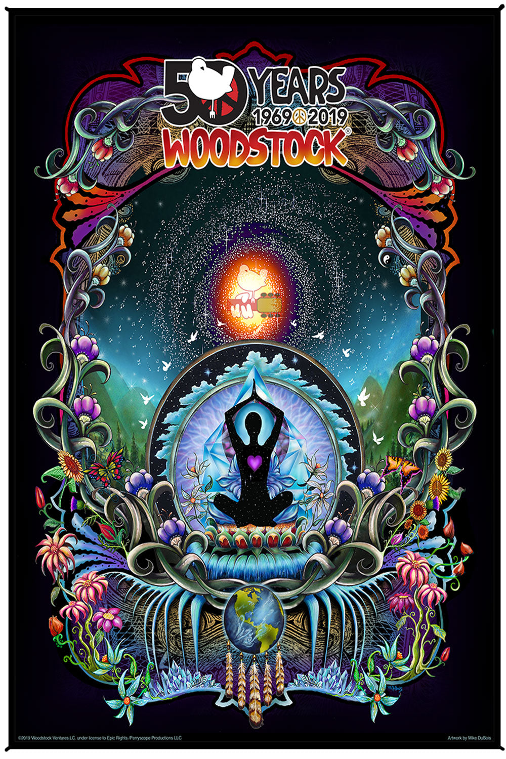 Woodstock, somos Stardust, 50º aniversário, tapeçaria de impressão artística inebriante 53 x 85 com óculos 3-D GRATUITOS 
