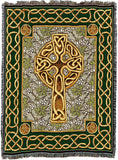 Koc z tkaniny gobelinowej z krzyżem celtyckim z frędzlami, bawełna USA 72x54