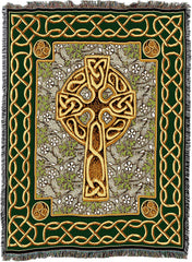 Keltų kryžiaus austo gobeleno išmetimo antklodė su kutais medvilnės JAV 72x54