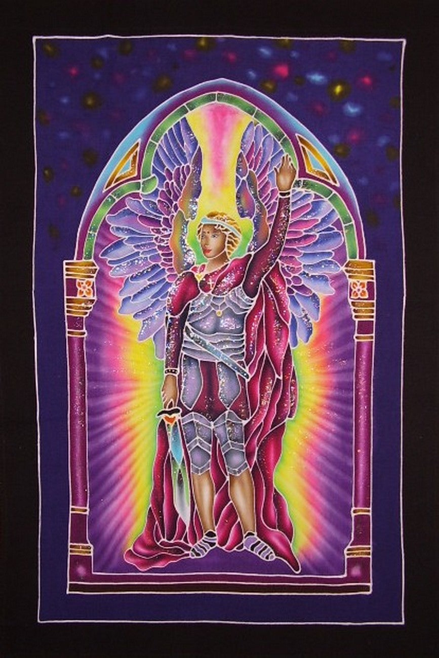 Autentisk Batik tekstilkunst St. Michael 25" x 37" Multi Color