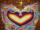 Auténtico Batik Textil Arte Dragón Corazón 24" x 26" Multicolor