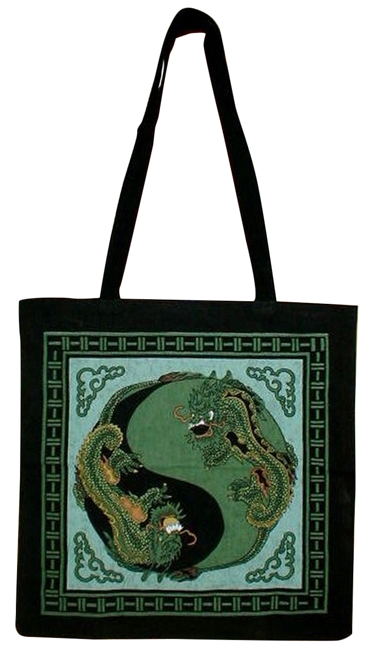 Yin Yang DragonTote Bag Escola Compras 16 x 17 Verde 