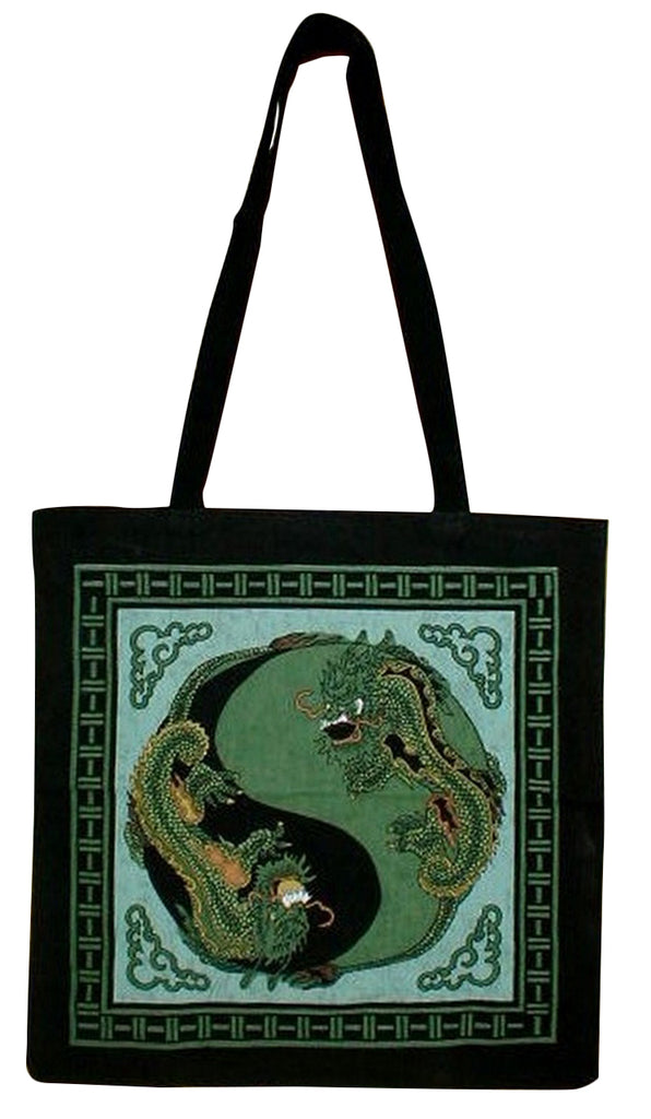 Yin Yang DragonTote Bag School Shopping 16 x 17 Green