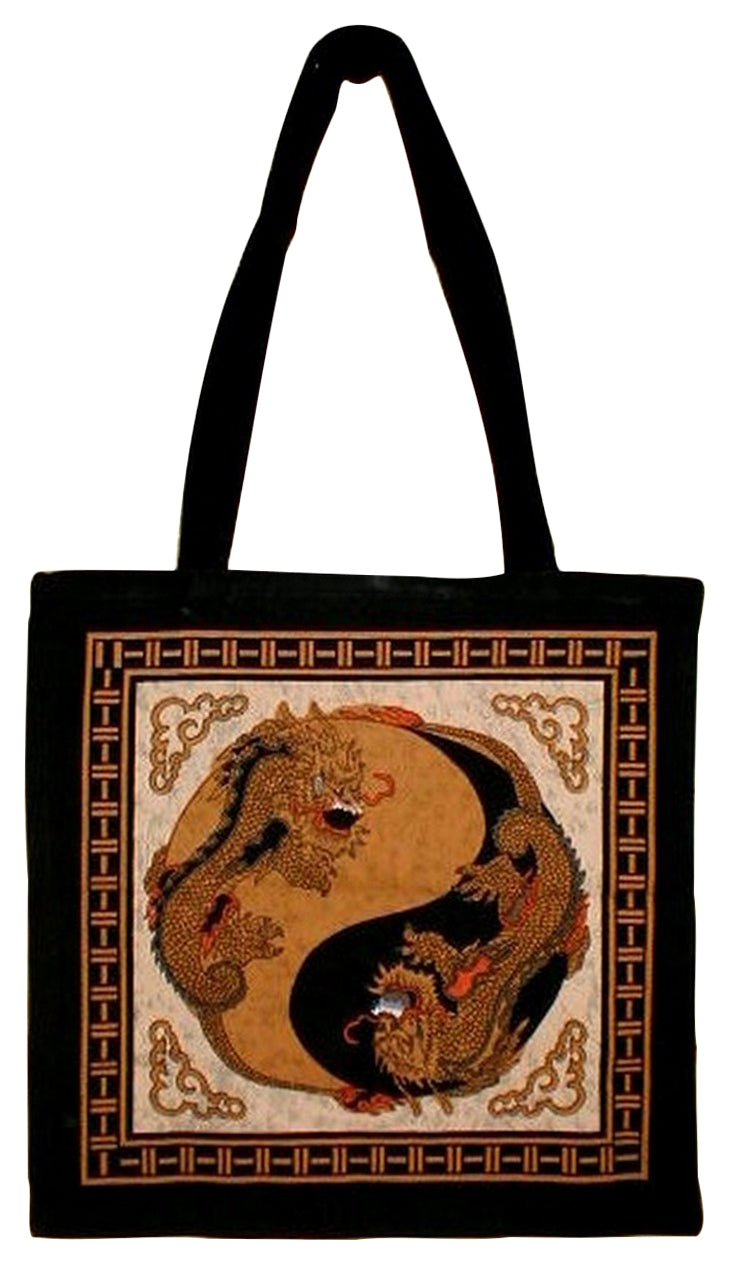 حقيبة Yin Yang DragonTote للتسوق المدرسية مقاس 16 × 17 كهرماني 