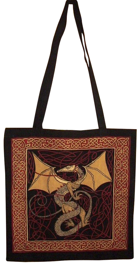 Celtic Dragon Tote Bag Bomuld 16 x 17 Rød