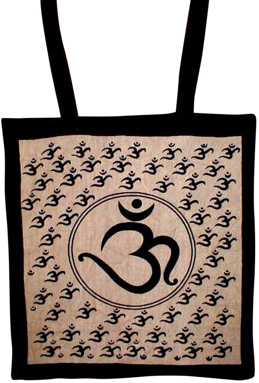 Om Tote Bag School Shop Buddhism 16 x 17 Tan 