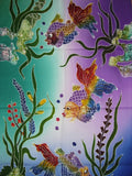 Bumbac autentic Batik Textil Art Pește tropical 56" x 18" Multicolor 