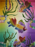 Auténtico algodón Batik Textil Arte Peces Tropicales 56" x 18" Multicolor 